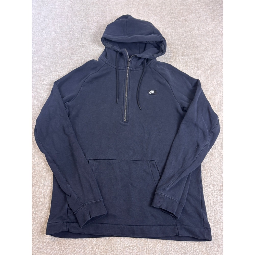 Nike Mens Quarter Zip Hoodie Black French Terry Sweatshirt Large